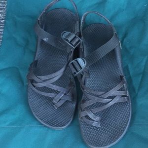 Black double strap toe sandals